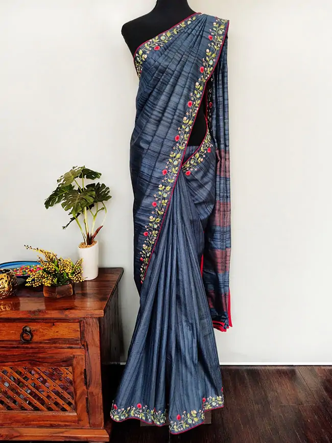 SOFT JUTE SAREE WITH KANTHA EMBROIDERY – www.soosi.co.in